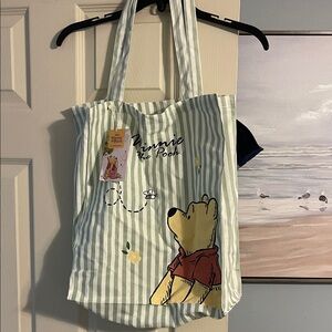 Winnie the Pooh Striped market Tote Bag - Green and white